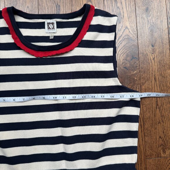 Anne Klein Sleeveless Striped Fit & Flare Knit Dress XL Navy Red Nautical Preppy - Picture 4 of 11